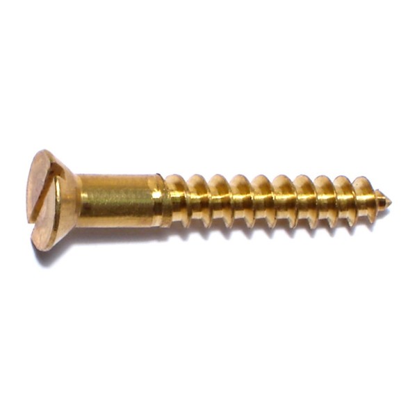 Midwest Fastener Wood Screw, #12, 1-1/2 in, Plain Brass Flat Head Slotted Drive, 18 PK 61011